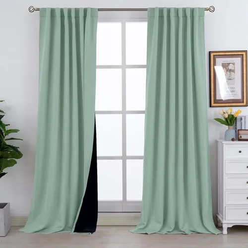 Miniatura 173 de BGment Cortinas 100% opacas beige de 63 pulgadas de largo con forro aislante térmico, bolsillo para varilla y lengüeta trasera de doble capa