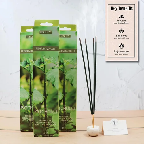 Miniatura 4 de Hosley Paquete de 120 varillas de incienso + paquete de 120 unidades (total 240) – Pachulí – Paquete a granel perfecto para el hogar, meditación