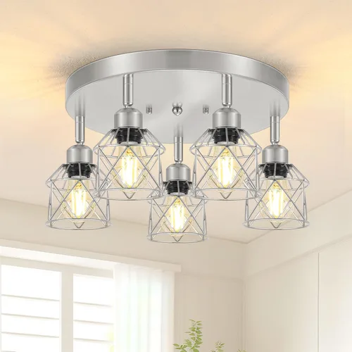 Miniatura 15 de Baocuz Lámpara de techo semiempotrada de níquel cepillado de 3 luces, luminarias de cocina ajustables montaje al techo base E26, luces de techo