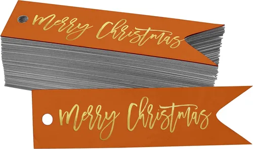 Miniatura 11 de Etiquetas de papel colgantes con texto en inglés "Merry Christmas", 50 unidades Blanco
