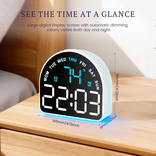 Miniatura 2 de Reloj despertador para dormir pesado: alarma súper fuerte y luz de despertador suave para adultos, niños, adolescentes Pantalla digital con tiempo