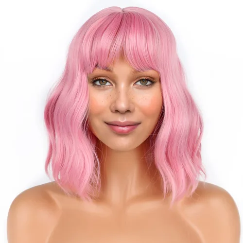 Miniatura 12 de LANICE Peluca verde para mujer, pelucas cortas estilo Bob con flequillo, peluca sintética natural, longitud al hombro, pelucas coloridas para uso