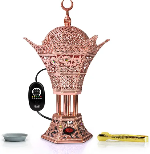 Miniatura 8 de AM Quemador de incienso eléctrico regulador, temperatura ajustable y temporizador, quemador de Oud para Bakhoor, incienso, resina y aceites Plata
