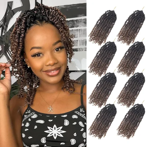 Bileaf Cabello Passion Twist Ombré con Bucles Pre-hechos de 10 Pulgadas, Cabello de Ganchillo Passion Twist para Mujeres, Trenzas de Ganchillo Boho