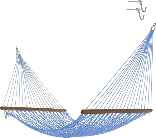 Miniatura 11 de Nags Head Hammocks First Mate - Hamaca de cuerda DuraCord azul marino, 12 pies x 50 pulgadas, capacidad de 450 libras, barra esparcidora Cumaru