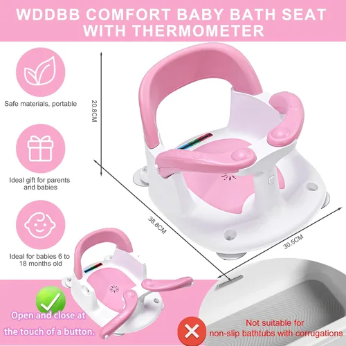 Miniatura 5 de Asiento de baño para bebés de 6 meses en adelante, silla de baño para niños pequeños estable en 360° con botón de un toque, diseño hueco trasero