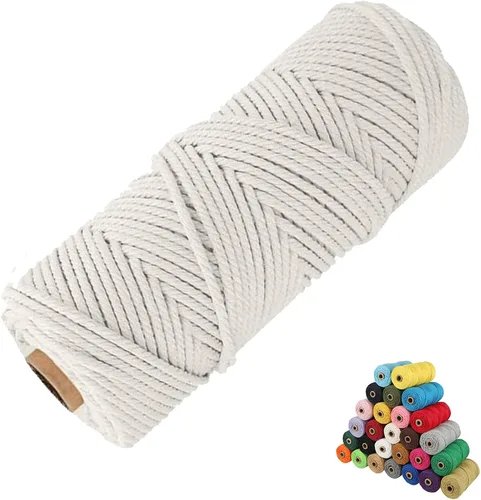 Miniatura 47 de Cordón de algodón para macramé, hilo torcido de 4 capas, cuerda de algodón natural, suministros perfectos de macramé, para hacer soportes colgantes