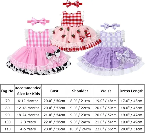 Miniatura 7 de Vestido de tul para bebé niña de 1er cumpleaños, diseño de vaca, mariposa, fresa, sesión de fotos
