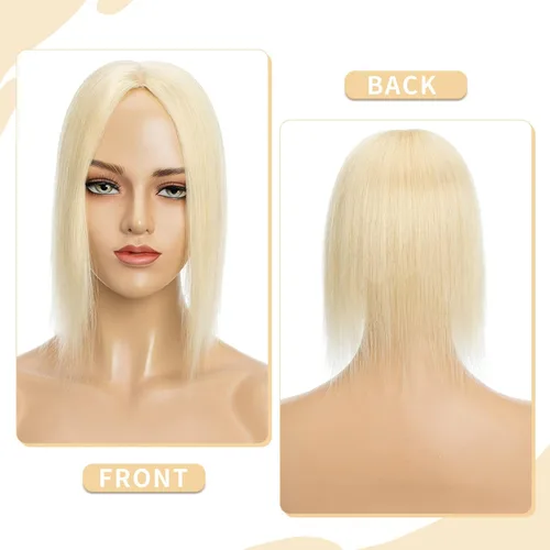 Miniatura 6 de Hairro Toppers de cabello humano 100% real para mujeres sin flequillo, postizos de cabello real con clip, base de seda transpirable para cubrir