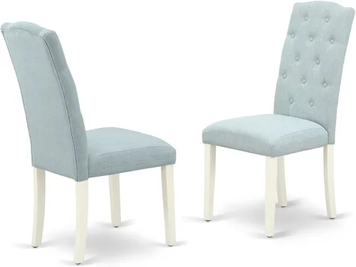 Miniatura 10 de East West Furniture CEP1T21 Celina Parson - Juego de 2 sillas acolchadas de tela de lino azul mineral con botones, color negro