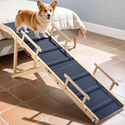 Rampa para perros para cama con rieles, rampa plegable para mascotas de 64 pulgadas de largo para perros pequeños y grandes, rampas para perros para