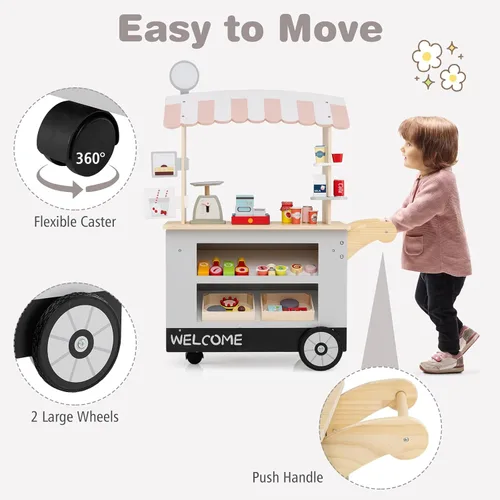 Miniatura 4 de Costzon Juego de tienda de comestibles para niños, juego de soporte de mercado de simulación para niños pequeños con juguete de juego de 30 piezas