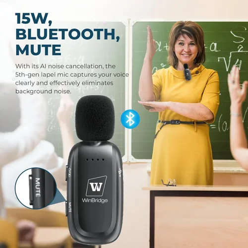 Miniatura 2 de WinBridge - Amplificador de voz inalámbrico para profesores, sistema de micrófono de solapa que ahorra tu voz, sistema PA portátil de 15 W