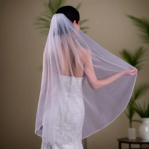 Miniatura 4 de ULAPAN Velo de novia con peine, velo de novia, borde cortado, punta de los dedos, 1 nivel de longitud, cristal de perla para novias, 35 pulgadas