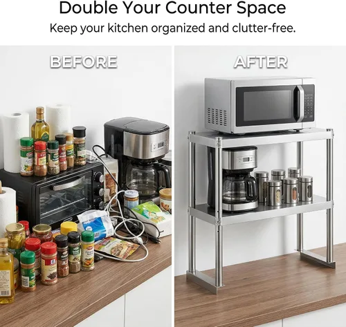 Miniatura 3 de KUARBARR Estante de encimera de acero inoxidable, estante de cocina de metal de 12 x 30 pulgadas, 2 niveles, estantes de acero inoxidable ajustables