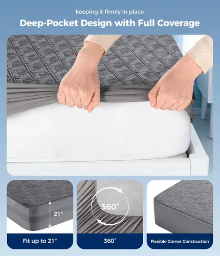 Miniatura 4 de Protector de colchón impermeable tamaño individual, suave y transpirable con bolsillo profundo de 8 a 21 pulgadas, funda de colchón refrescante