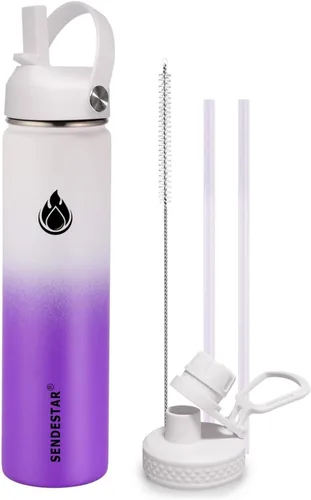 Miniatura 22 de SENDESTAR Botella de agua aislada de 24 onzas, boca ancha, botella de agua de 24 onzas con tapa con popote, tapa de boquilla, acero inoxidable