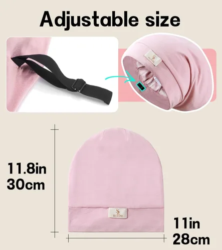 Miniatura 4 de SECZIPE 2 piezas de envoltura de cabello de satén de seda para dormir, gorras ajustables de noche para cabello rizado natural para mujeres y hombres
