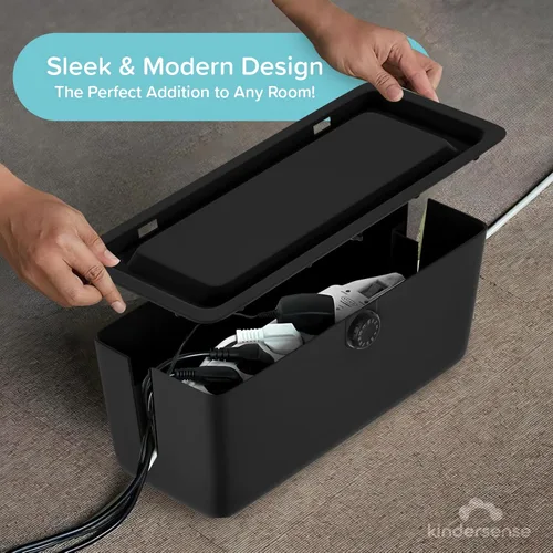 Miniatura 7 de KinderSense® Caja de organización de cables – Organizador de cables con cerradura a prueba de niños – Ocultador de cables para ocultar cables, tiras
