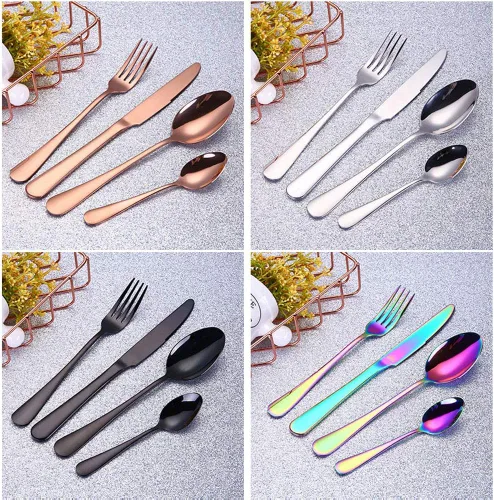 Miniatura 3 de 4pcs Set Cutlery Dinnerware 304 Stainless Steel Flatware Set Tableware Dinner Spoon Fork Knife Flatware Serving Sets (Black)