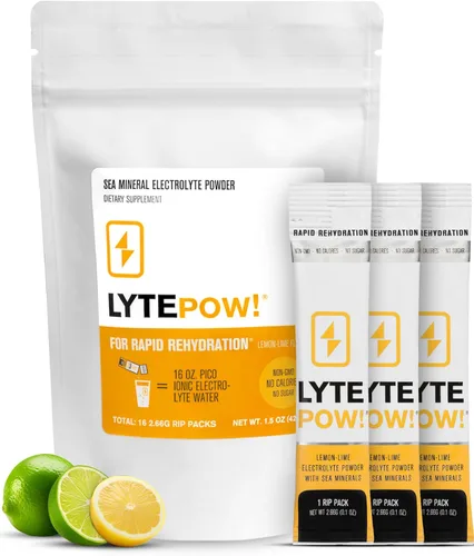 LytePow - Polvo de electrolitos con minerales marinos, suplemento de hidratación de limón y lima, sin OMG, sin calorías ni azúcar, deliciosa mezcla