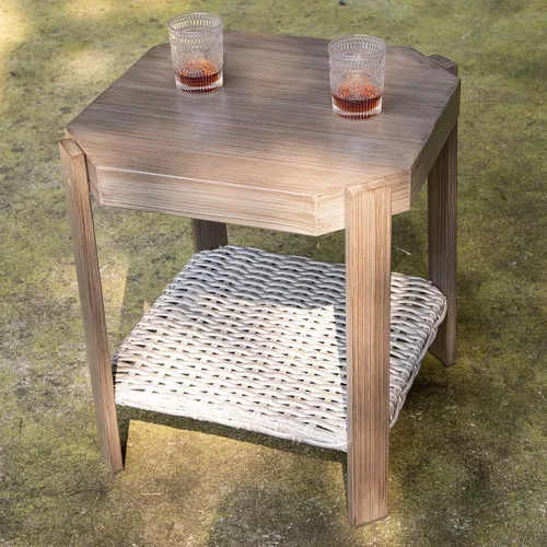 Miniatura 6 de Joyside Silla de patio con mesa auxiliar, juego de muebles de mimbre para patio, 2 piezas, silla mecedora giratoria de 360 grados para exteriores