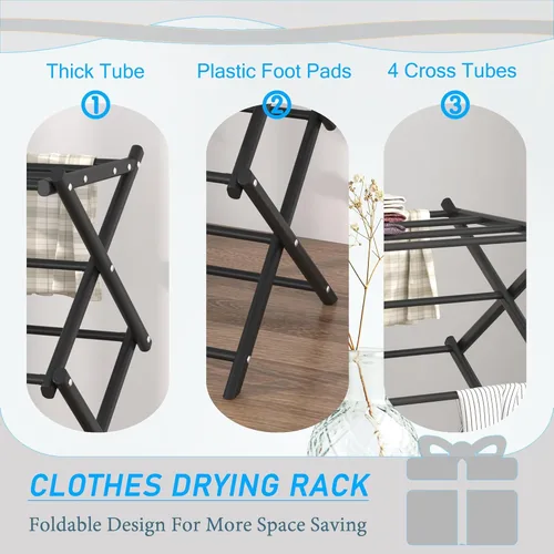 Miniatura 4 de Tendedero Plegable para Interior, para Secar y Colgar Ropa, Porta Toallas (Negro)