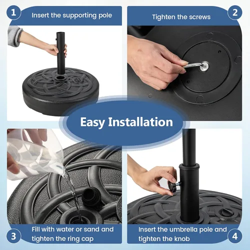 Miniatura 8 de Tangkula Soporte de base de paraguas rellenable, relleno de agua y arena, soporte de peso resistente para sombrilla de patio de 1.5 a 1.9 pulgadas