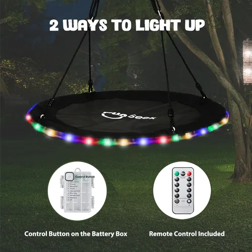 Miniatura 6 de Columpio de árbol de 40 pulgadas con luz LED para niños, columpio de platillo volador de 900 libras, con correas ajustables para colgar