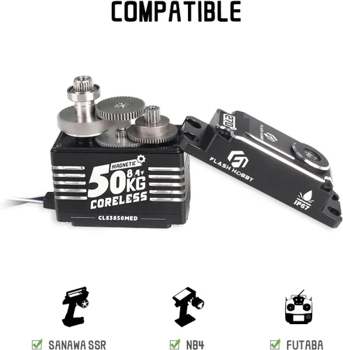 Miniatura 2 de Servo sin núcleo de 110.2 lbs, servo de alto par de torsión de 8.4 V, servo de engranaje de metal completo con IP67 impermeable y soporte magnético