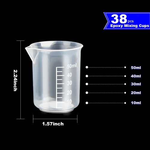 Miniatura 2 de LEOBRO Vasos de mezcla de epoxi de 1.7 fl oz/1.7 oz, 38 vasos de resina epoxi graduados, vaso de vertido, vasos de plástico para medición, resina