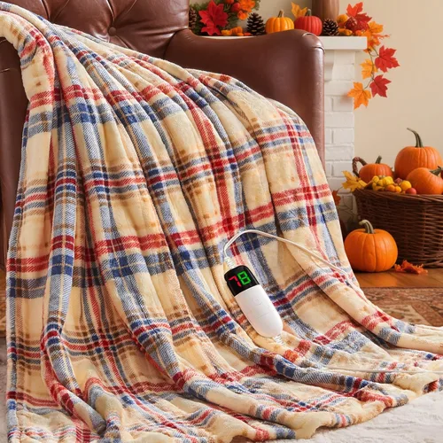 Miniatura 17 de Manta térmica negra eléctrica, manta térmica de 50 x 60 pulgadas con 10 niveles de calor y 8 horas de apagado automático, manta de sherpa suave a