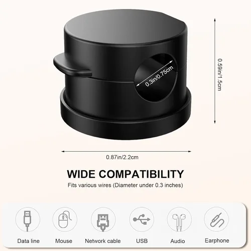 Miniatura 6 de 6 piezas de clips magnéticos para cables, organizador de cables adhesivo giratorio de 360° - Soporte compacto para cables para escritorio, mesita