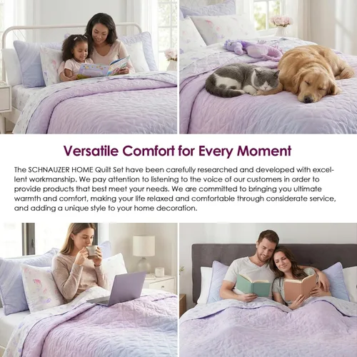 Miniatura 6 de SCHNAUZER HOME Juego de edredón tamaño King de 3 piezas, juego de ropa de cama con estampado de Bailey, juego de colcha ligera y suave reversible