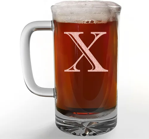 Miniatura 17 de Taza de cerveza de vidrio con monograma grabado de 16 onzas (letra B), regalos de cerveza personalizados de la A-Z para hombres, Día del Padre