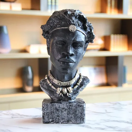Miniatura 5 de Leekung Figura de resina de escultura africana, decoración del hogar hecha a mano, 12.2 x 6.3 x 4.3 pulgadas, color negro