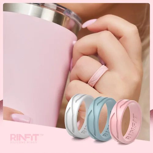 Miniatura 5 de Anillo de boda de silicona para hombres y mujeres paquete de 4 5 anillas diseño de anillos de goma de silicona cómodo y duradero juego a juego