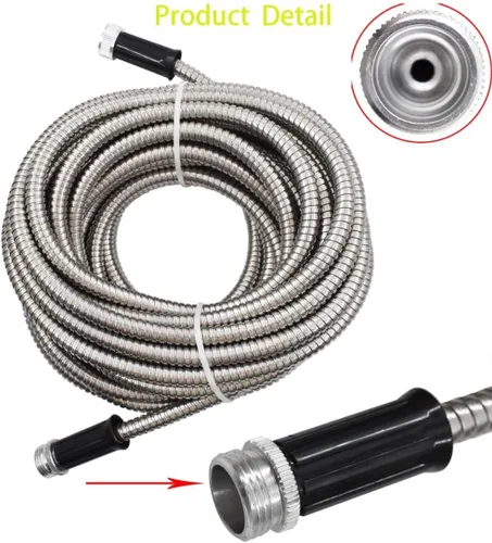 Miniatura 5 de WFLNHB Manguera de jardín flexible y ligera de acero inoxidable 304, mangueras de agua de metal ligero con boquilla para portátil (25)