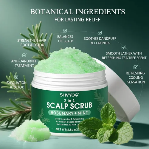 Miniatura 3 de SHVYOG Exfoliante para el cuero cabelludo, exfoliante de romero con menta y sal marina, champú exfoliante aclarante anticaspa para limpieza profunda
