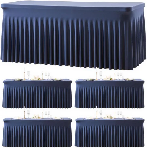 Miniatura 45 de Paquete de 2 manteles color azul bebé para mesas rectangulares de 6 pies, mantel ajustable de elastano, fundas de mesa elásticas de 6 pies, manteles