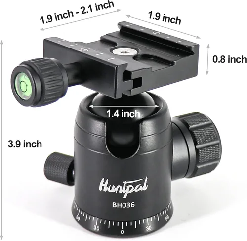 Miniatura 4 de HUNTPAL Soporte de cabeza de bola de trípode de 1.417 in para rifles, soportes para pistolas con tornillo de 1/4 de pulgada, montaje de rosca de 3/8