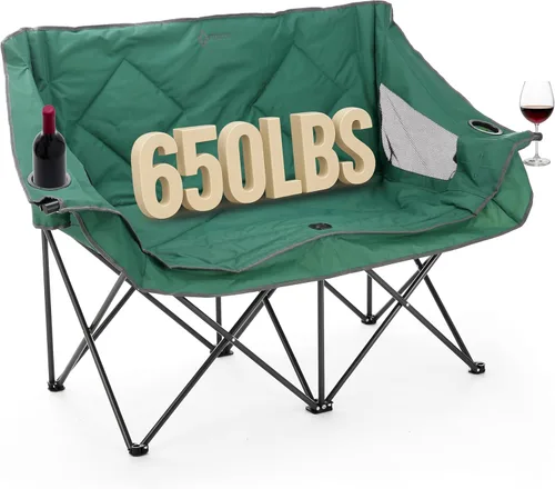Miniatura 18 de ARROWHEAD OUTDOOR Silla de camping plegable portátil doble Duo con 2 tazas y soporte para copas de vino, bolsa de transporte, soporta hasta 650