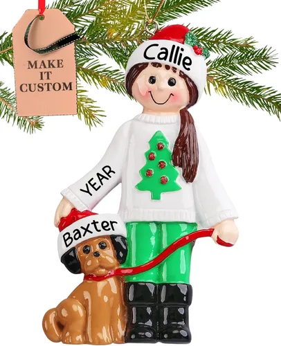 Adorno personalizado para niña con perro 2026 | Adornos de Navidad personalizados 24 horas, grabados con láser, para árbol | Regalo de recuerdo