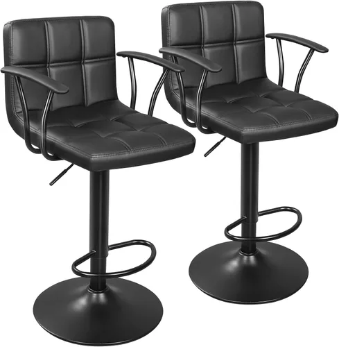 Miniatura 11 de ERGOSEAT Juego de 2 taburetes de bar, taburetes giratorios ajustables con reposabrazos y respaldo, taburetes de bar de altura de mostrador de cuero