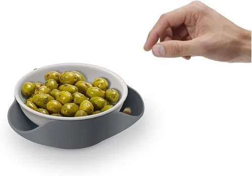 Miniatura 4 de Joseph Joseph Cuenco doble para servir pistacho y aperitivos con compartimento para desechos de alimentos, sin BPA, color gris