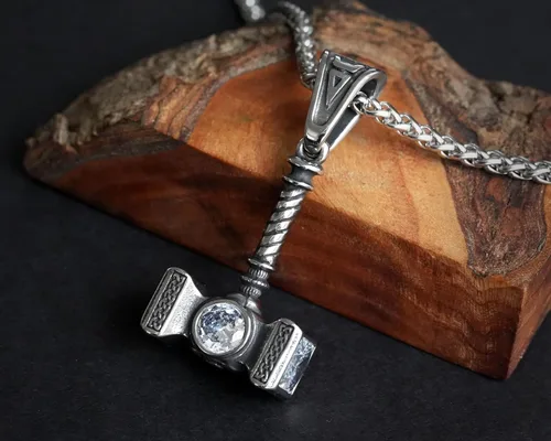 Miniatura 28 de Viking Thors Hammer Necklace Pendant - Vegvisir Aegishjalmur Helm of Awe Raven Huginn Muninn Pendant Necklace Amulet Talisman - Thor Necklace