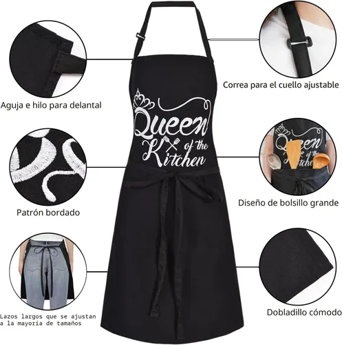 Miniatura 4 de Delantales divertidos para mujer con bolsillos, delantal de cocina para cocinar a la parrilla, lindo delantal de chef, regalo de cumpleaños