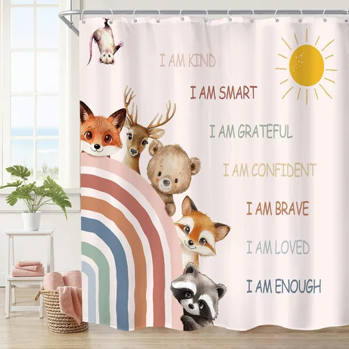 Miniatura 20 de Cortina de ducha infantil boho con arco iris, 60 pulgadas de ancho x 72 pulgadas de alto, citas inspiradoras, abstracto, motivacional, positivo