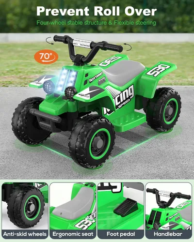 Miniatura 6 de ANPABO - Cuatrimoto eléctrica para paseo de 6V 7AH para niños, de 4 ruedas para niños pequeños con faro, marcha adelante y atrás, claxon, Verde