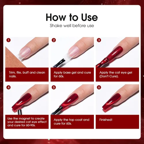Miniatura 8 de Esmalte de uñas de gel magnético Cat Eye (rojo + verde tesoro), 0.34 onzas líquidas (paquete de 1)